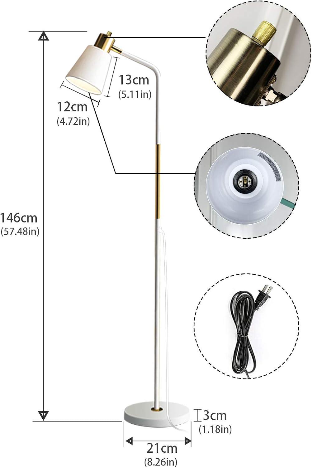 Floor Lamp, Industrial Floor Lamps for Living Rooms Rustic Farmhouse Reading Standing Floor Lamp Adjustable Metal Heads Indoor Task Lighting for Living Room Bedroom Office Home Décor (White)