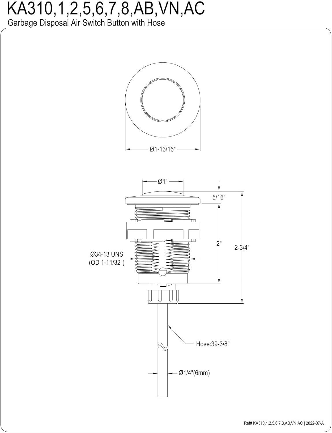 Kingston Brass Trimscape Garbage Disposal Air Switch Button