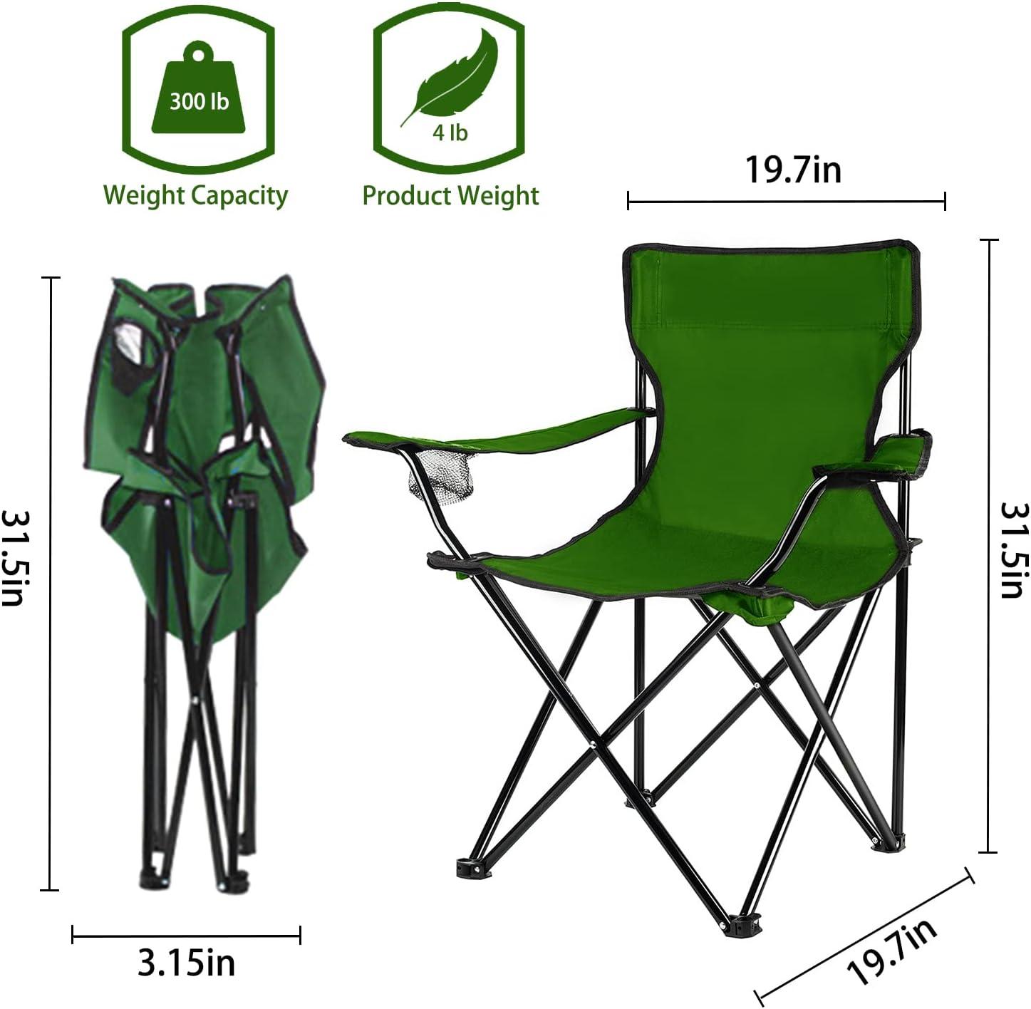 Green Folding Camping Chair with Arms and Carry Bag