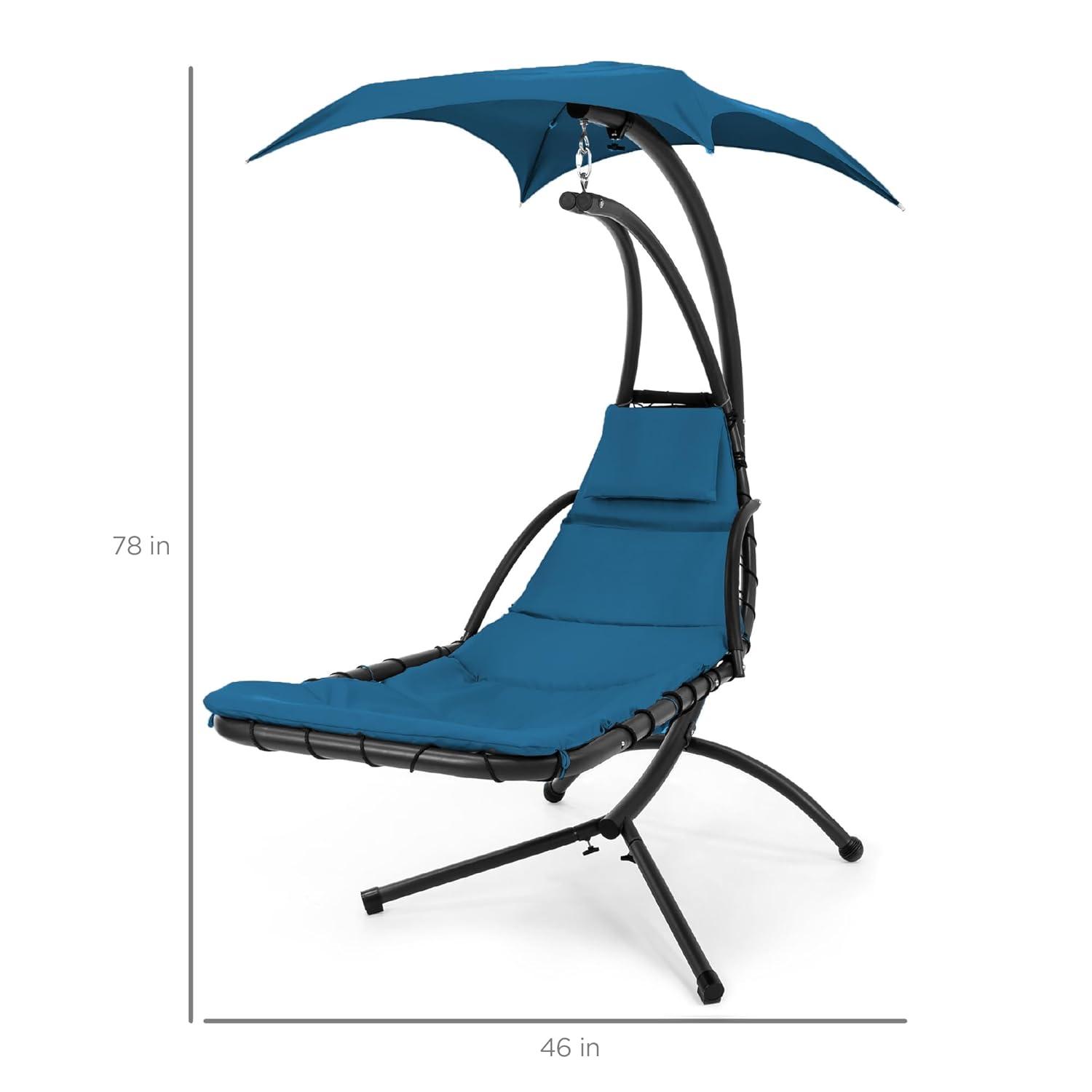 Best Choice Products Hanging Curved Chaise Lounge Chair Swing for Backyard, Patio w/ Pillow, Shade, Stand - Peacock Blue