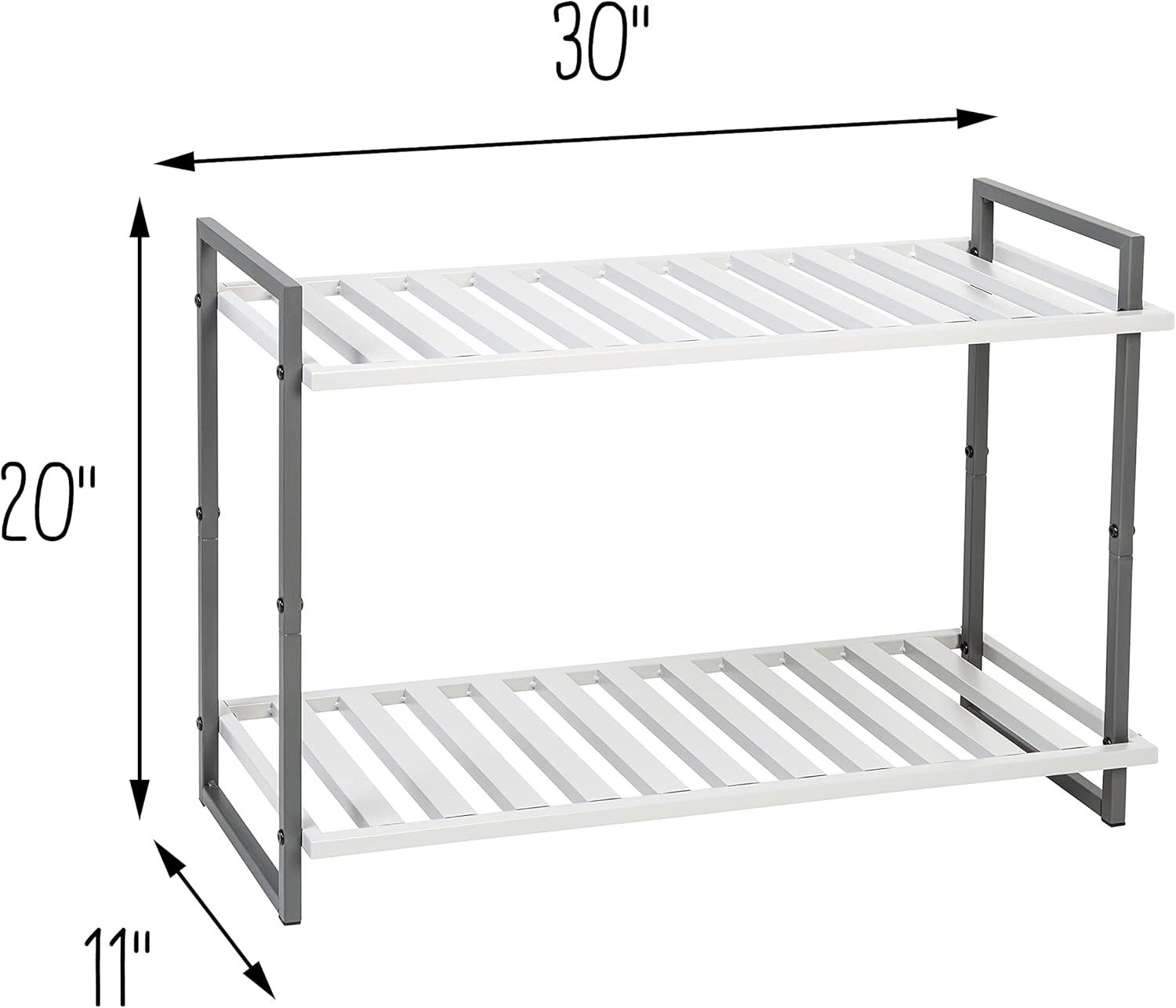 Gray 2-Tier Metal Shoe Rack with Slatted Shelves