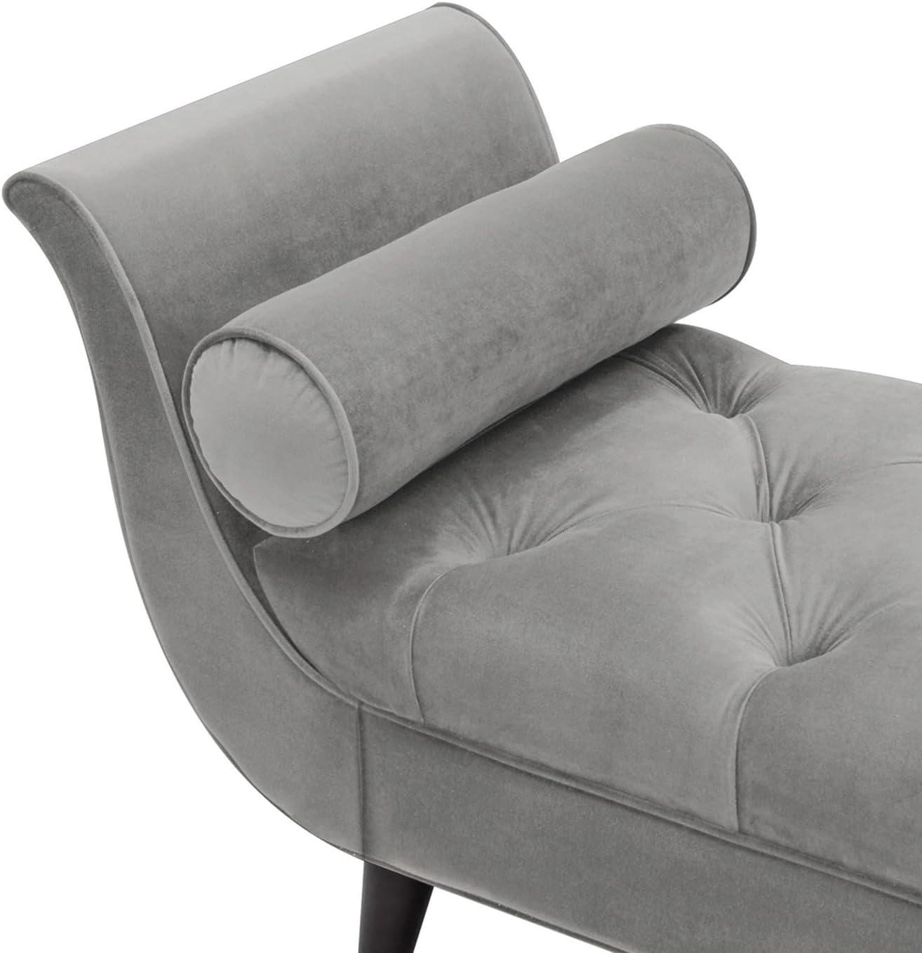 TiramisuBest Tufted Flared Arm Entryway Bench, Upholstered Long Accent Bench with Pillows, Solid Wood Legs,Gray, 64.5¡±