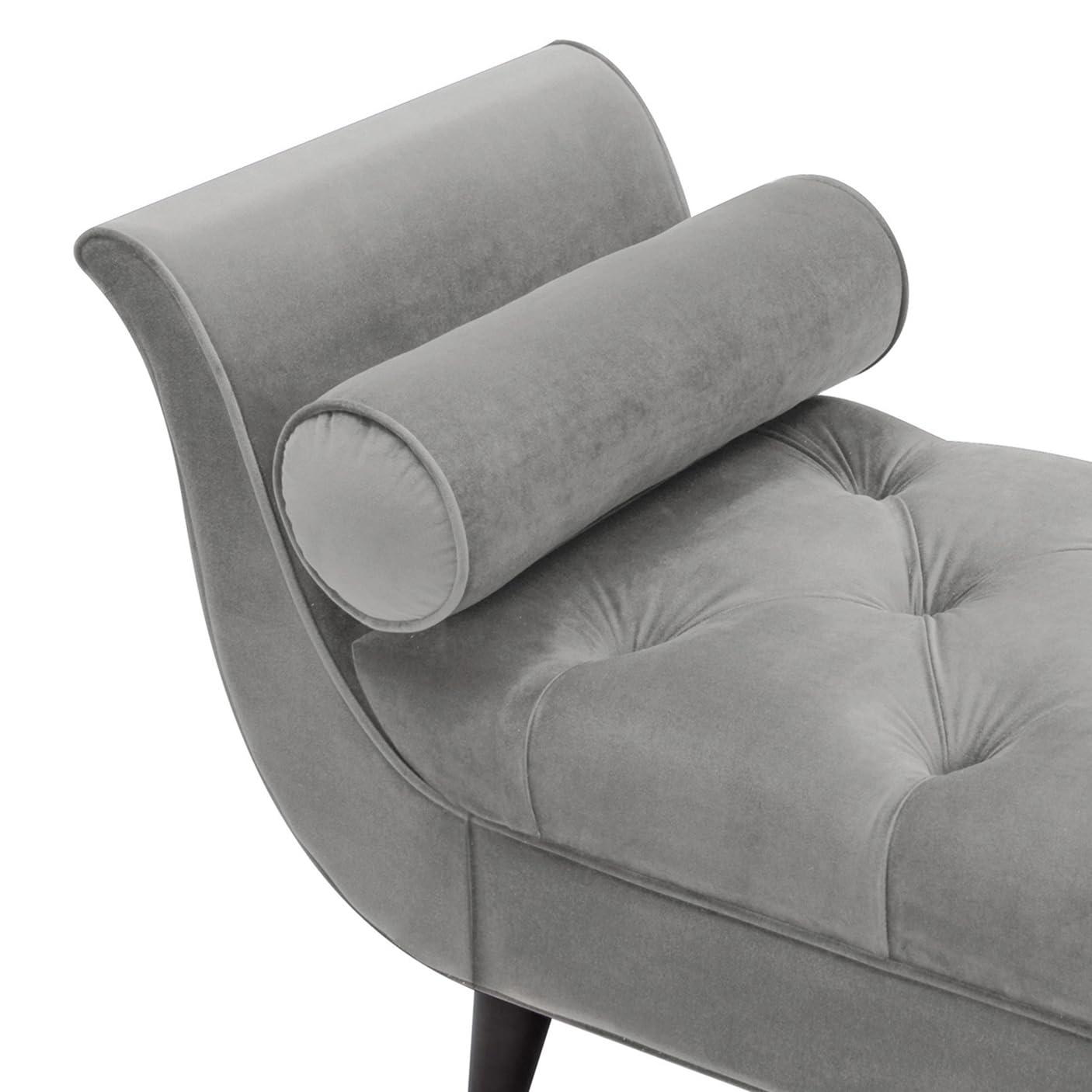 TiramisuBest Tufted Flared Arm Entryway Bench, Upholstered Long Accent Bench with Pillows, Solid Wood Legs,Gray, 64.5¡±