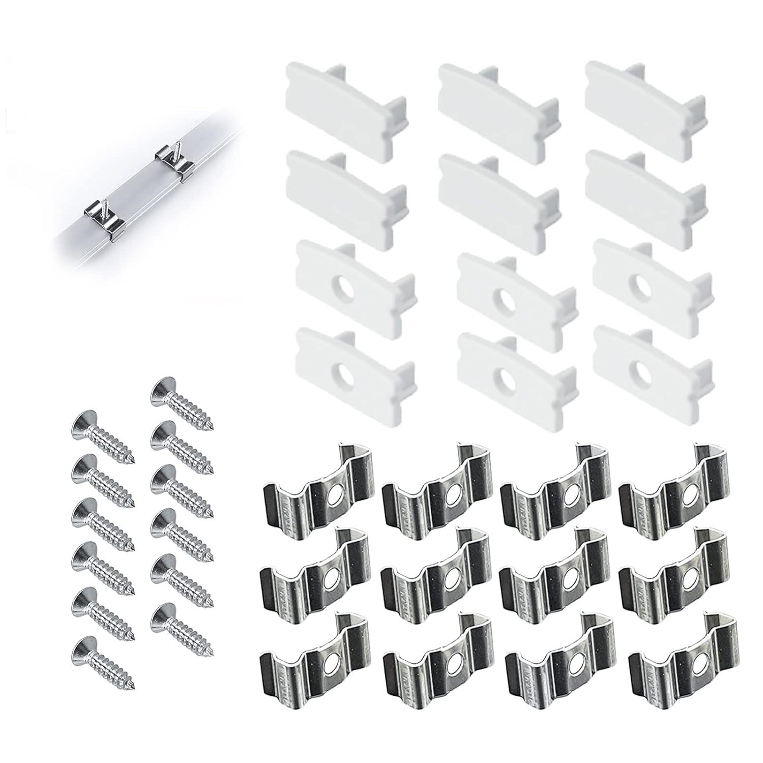 Muzata LED Channel Install Accessories Including 12Pack Stainless Steel Mounting Clips and 6Pack Grey End Caps fit Muzata U1SW U Shape Aluminum LED Strip Light Channel LCU1 WW