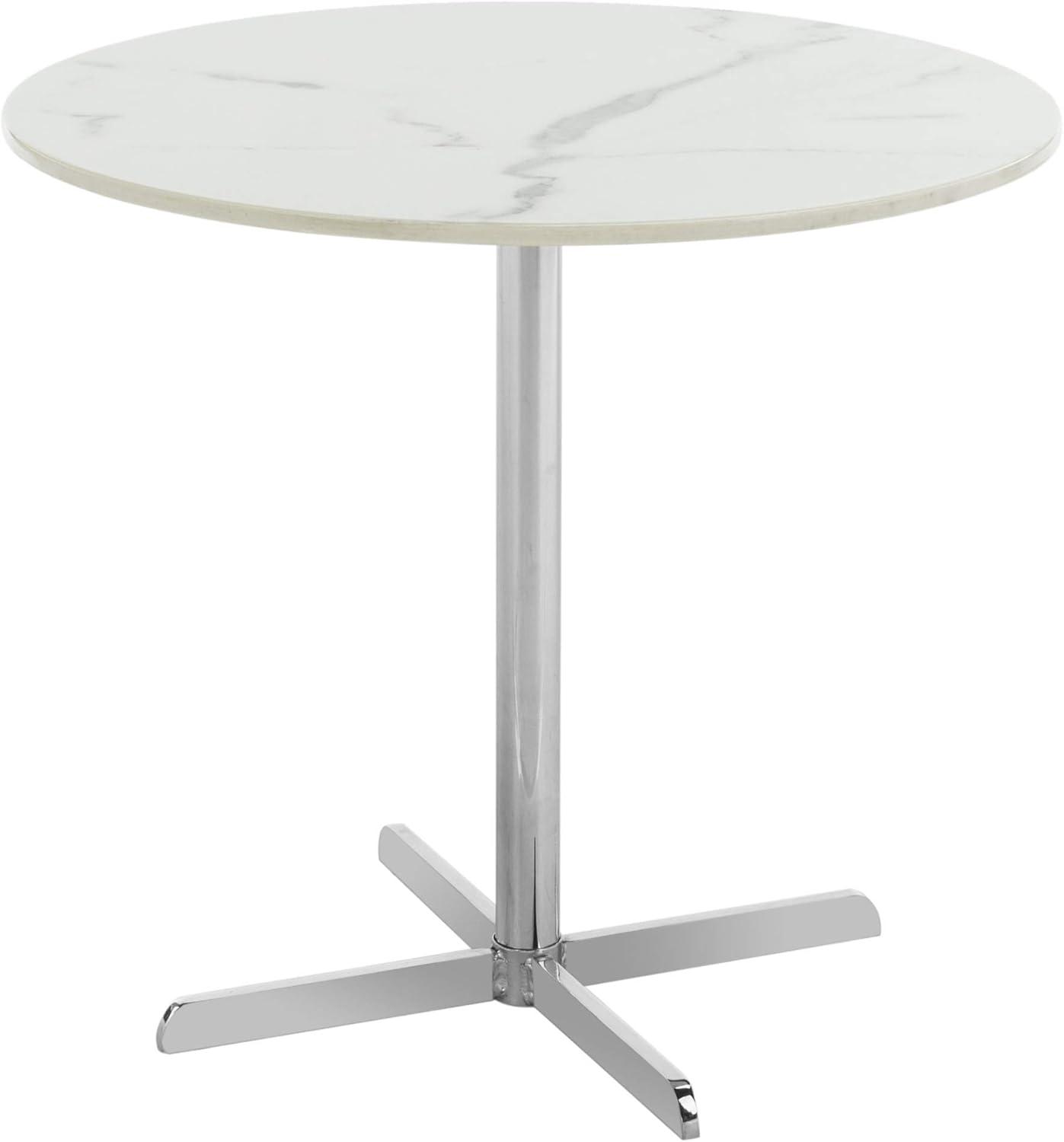 SAFAVIEH Winnie Round Modern Glam Side Table, White Marble/Chrome