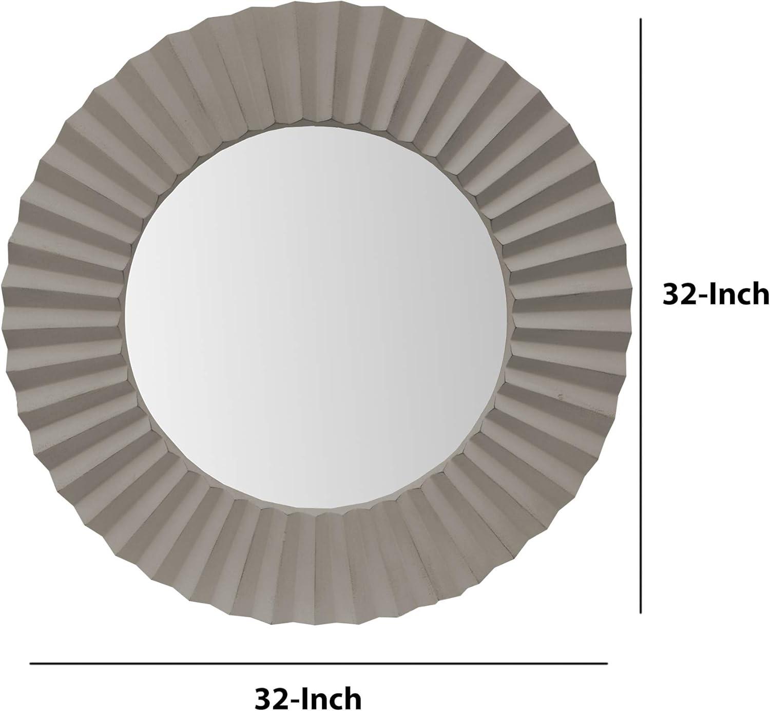 Elegant Gray 32" Round Beveled Corrugated Wooden Wall Mirror