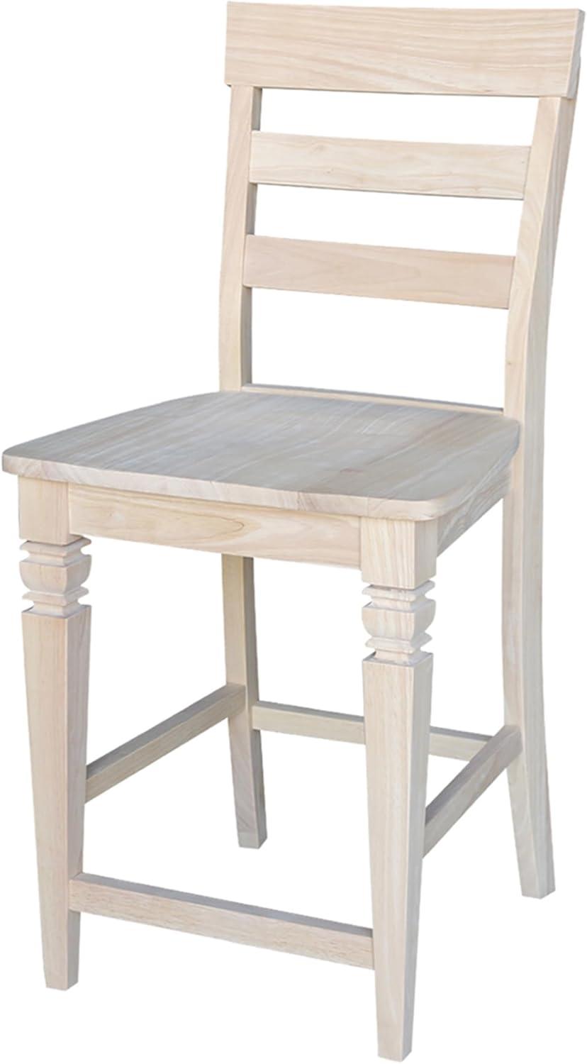 23.62" Java Counter Height Barstool Unfinished - International Concepts: Solid Wood, Ladder-Back