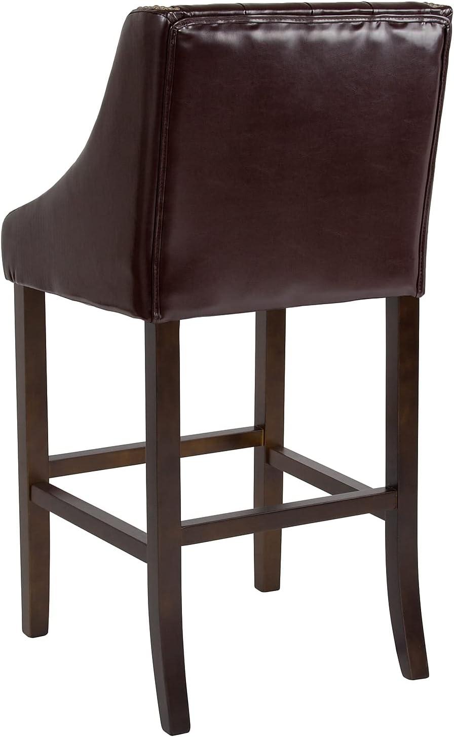 Flash Furniture 2 Pk. Carmel Series 30" High Transitional Tufted Walnut Barstool with Accent Nail Trim in Brown LeatherSoft