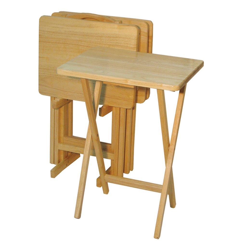 5 Piece TV Tray Table Set in Natural (4 Trays, 1 Stand)