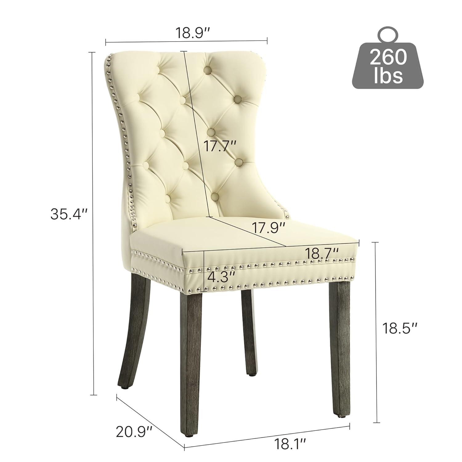 BELLEZE Upholstered Dining Chairs Set of 2, Velvet Luxury Dining Room Chairs with Button Back, Nailhead Trim, Pull-ring, Solid Wood Legs for Kitchen, Living Room, Restaurant - Chandler (Beige)