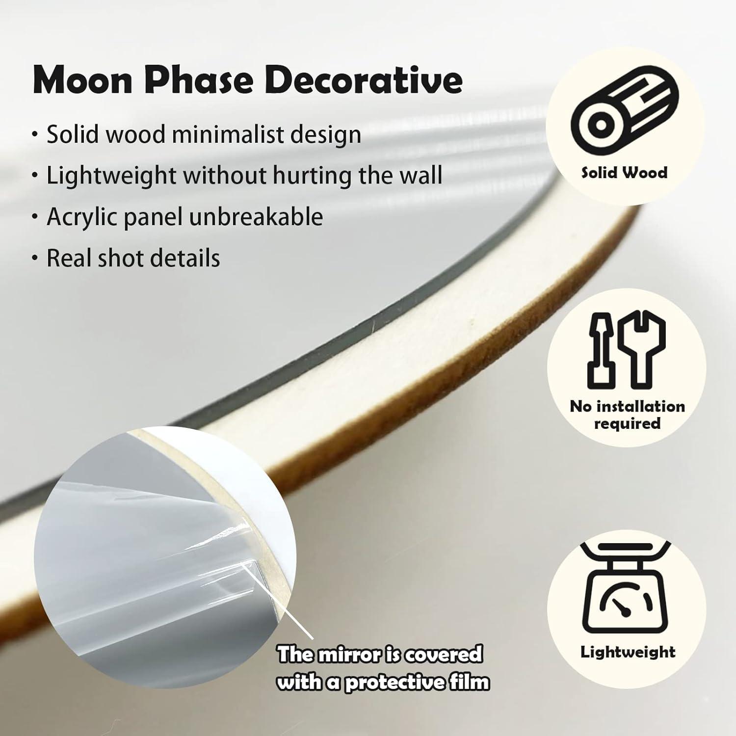 YUBAIHUI 5pcs Boho Home Wall Decor Moon Phase Decorative Mirror Set Acrylic Bedroom Bohemian Decoration Self Adhesive Ornament Living Room Decor (Beige)