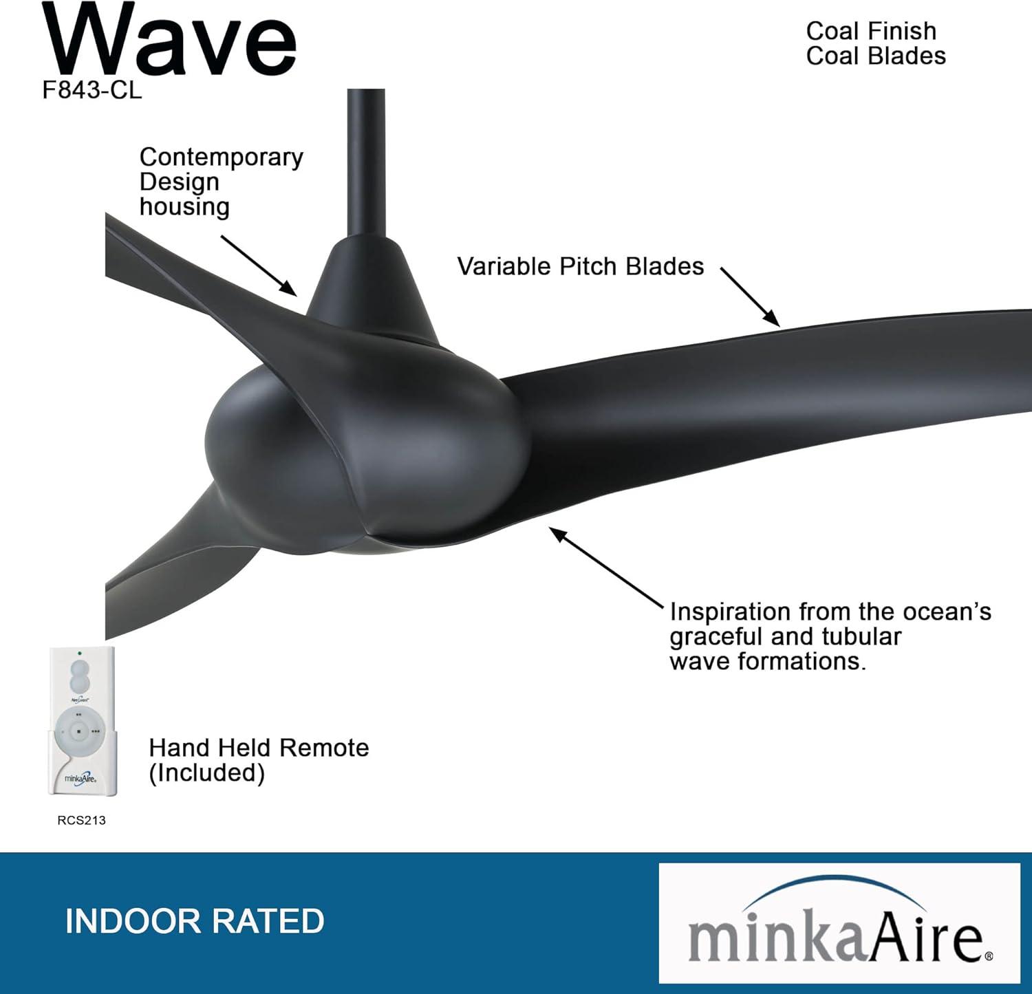 52" Wave 3 -Blade Standard Ceiling Fan with Remote Control and Light Kit Included