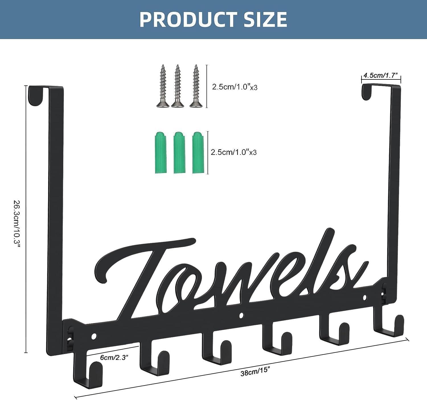 Over The Door Hooks - Heavy Duty Towel Rack with 6 Hooks for Bedroom, Bathroom, Kitchen - Holds Towels, Bags, Coats, Hats - Black