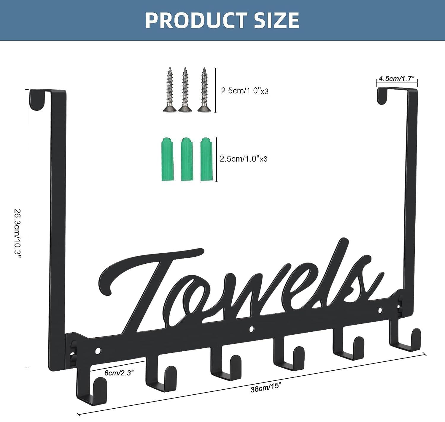 Over The Door Hooks - Heavy Duty Towel Rack with 6 Hooks for Bedroom, Bathroom, Kitchen - Holds Towels, Bags, Coats, Hats - Black