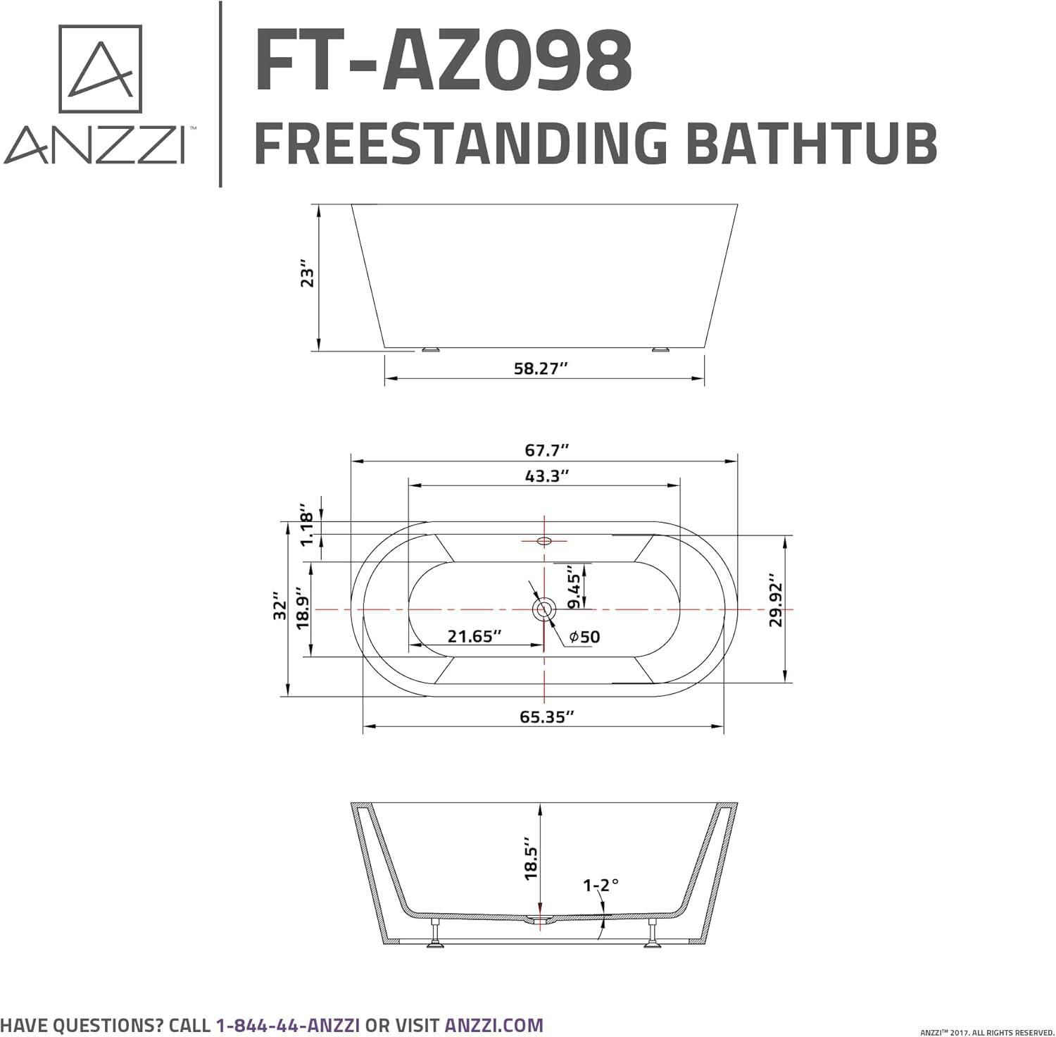 Chand Series 67'' x 32'' Freestanding Soaking Acrylic Bathtub