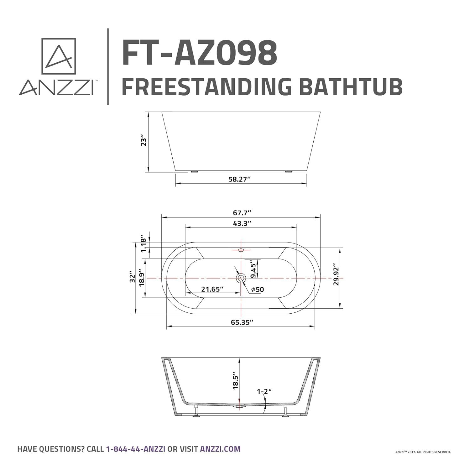 Chand Series 67'' x 32'' Freestanding Soaking Acrylic Bathtub
