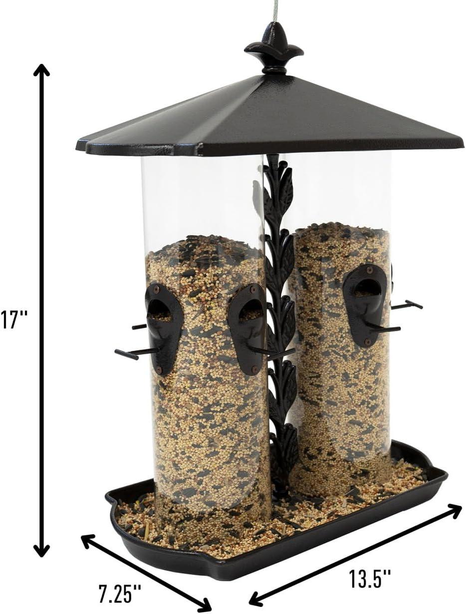 Large Black Metal Dual Tube Hanging Bird Feeder