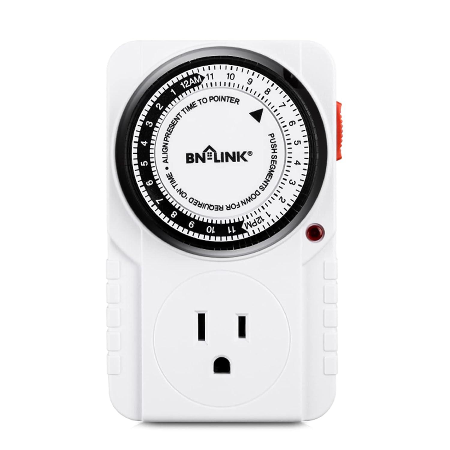 BN-LINK 24 Hour Plug-in Mechanical Timer Outlet, 3 Prong Light Timer, for Grounded Aquarium, Grow Light, Hydroponics, Pets, UL Listed