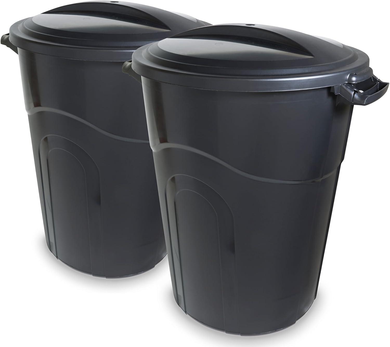 United Solutions Outdoor Garbage Can, 2 Pack, Black, Sturdy Construction