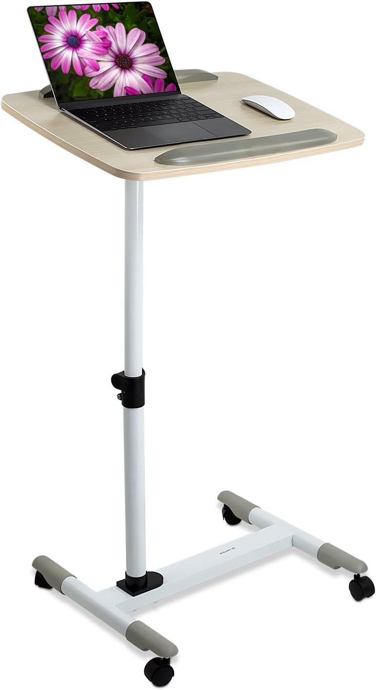 Mount-It! Rolling Mobile Standing Desk - Small Rolling Desk for Laptop, Over Bed Hospital Medical Tray, Projector Stand, Mobile Music Stand, Height Adjustable Tilting Wood with Lockable Wheels