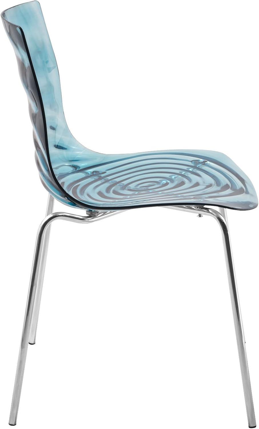 LeisureMod Astor Acrylic Dining Chair with Water Ripple Design and Metal Legs