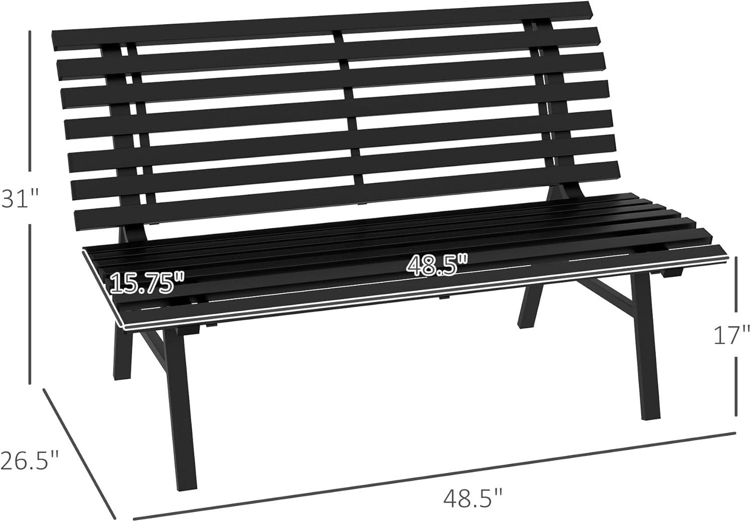 Black Aluminum Outdoor Patio Garden Bench with Slatted Seat