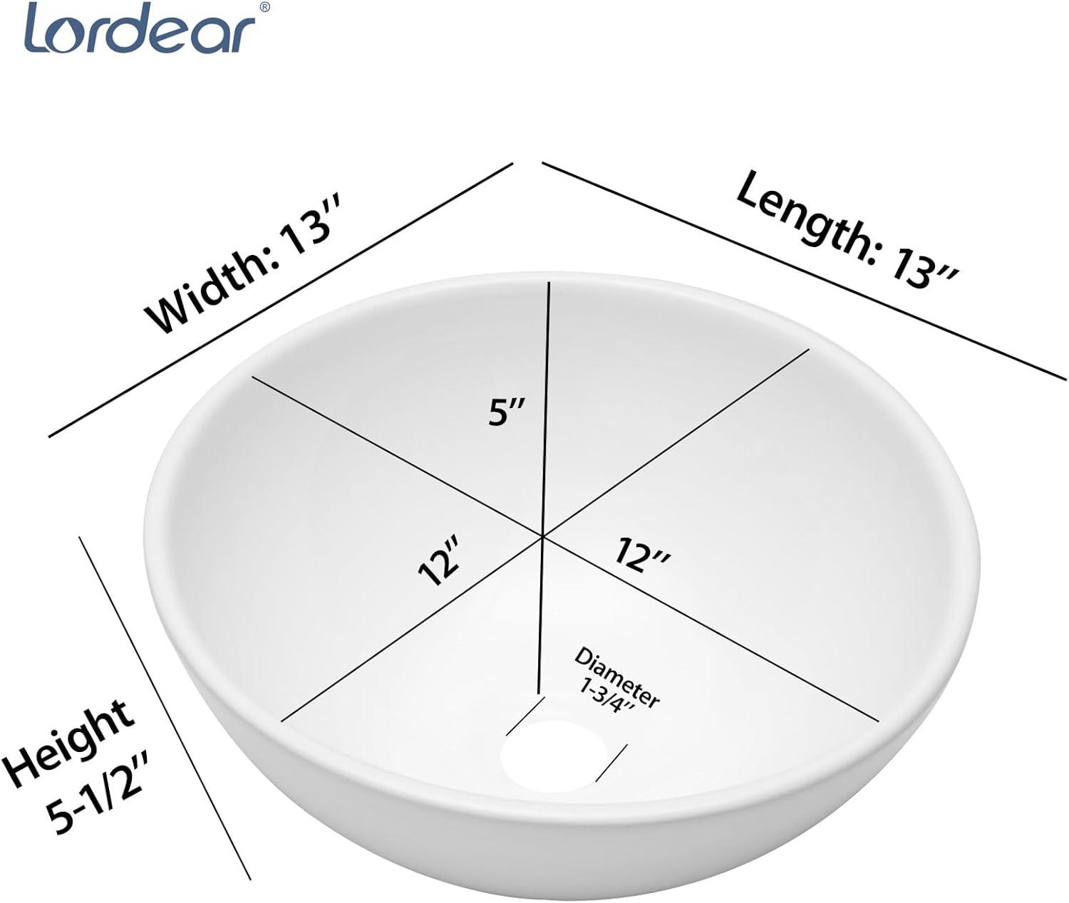 Mocoloo 13x13 Round Bowl Bathroom Modern White Above Counter Porcelain Ceramic Vessel Sink