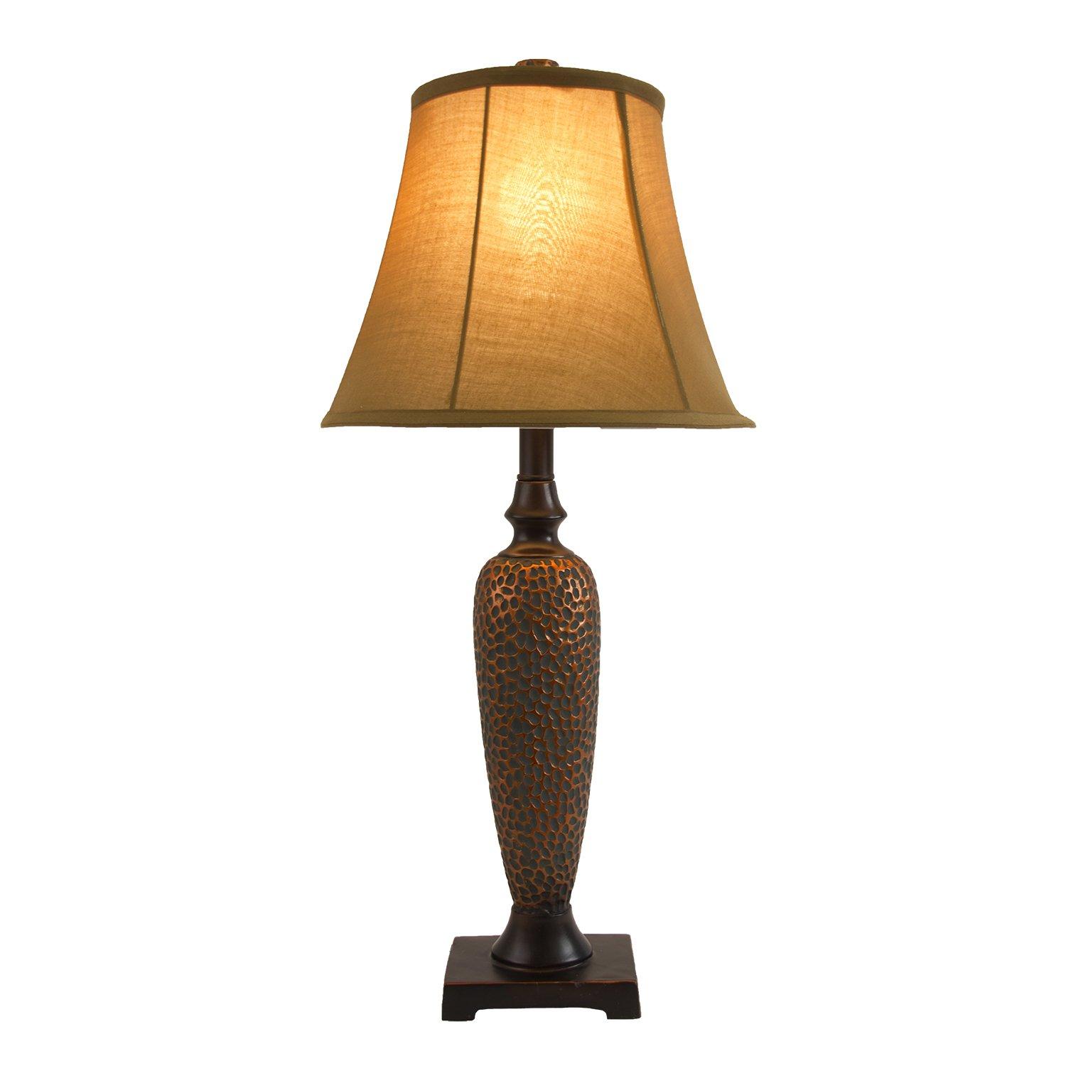 3pk Hammered Lamp Set (2 Table Lamps and 1 Floor Lamp) Bronze - Elegant Designs: UL Listed, Cotton Shades