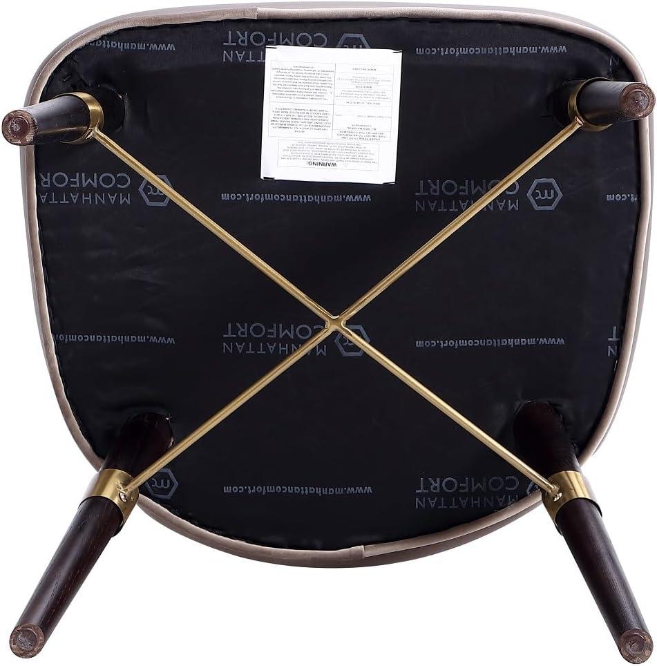 Modern Strine Dining Chair Upholstered in Velvet and Leatherette with Solid Wood Legs in Dark Taupe - Set of 2