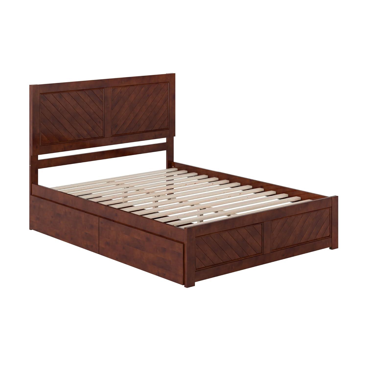 AFI Canyon Walnut Solid Wood Platform Bed with Matching Footboard & Storage Drawers, Queen