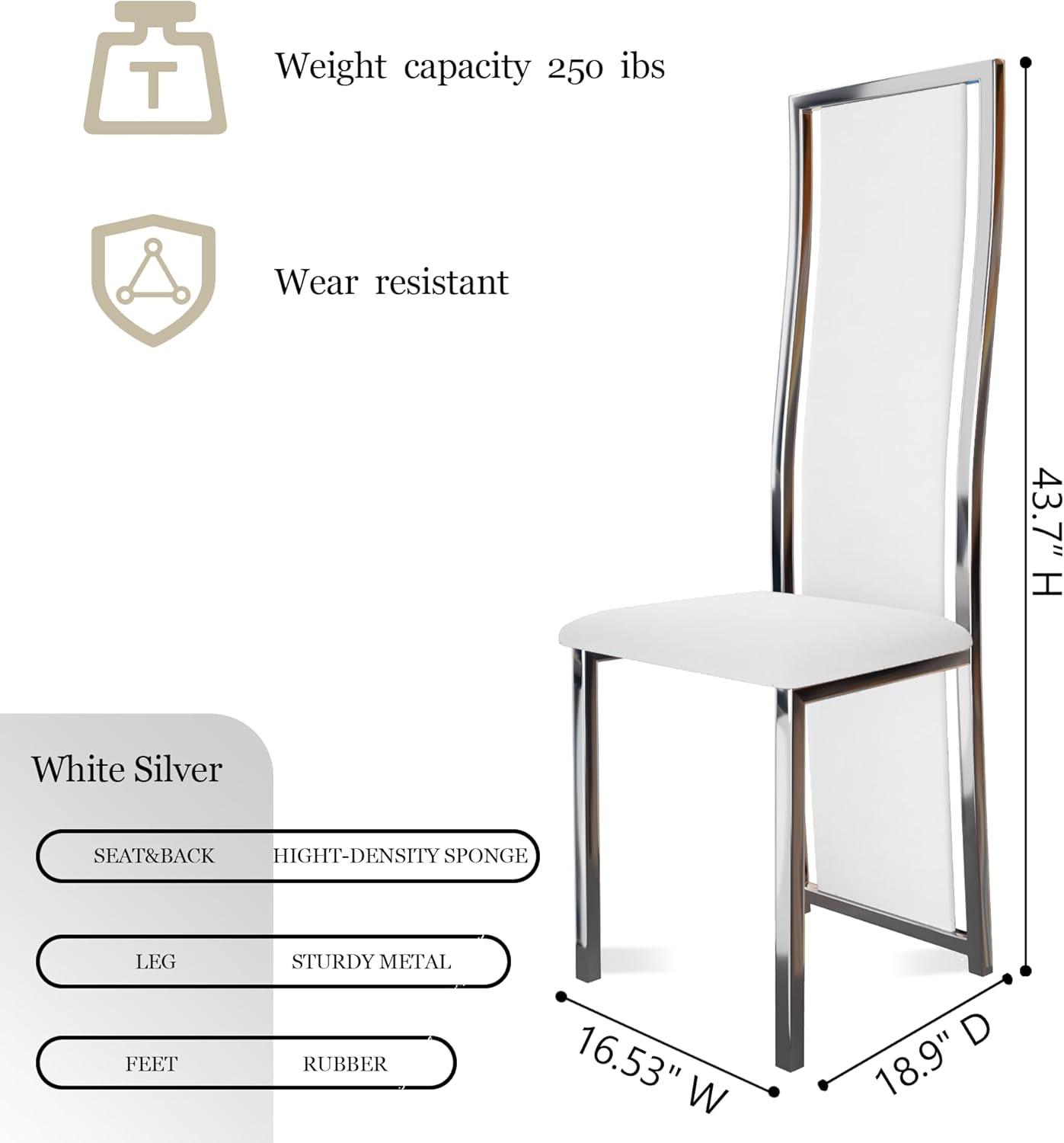 MIFI White Velvet Dining Chairs Set of 2, High-back , Kitchen & Dining Room Chairs , Sillas De Comedor ,Fabric Upholstered, Silver Chrome Metal Legs (White, 2 Pcs)