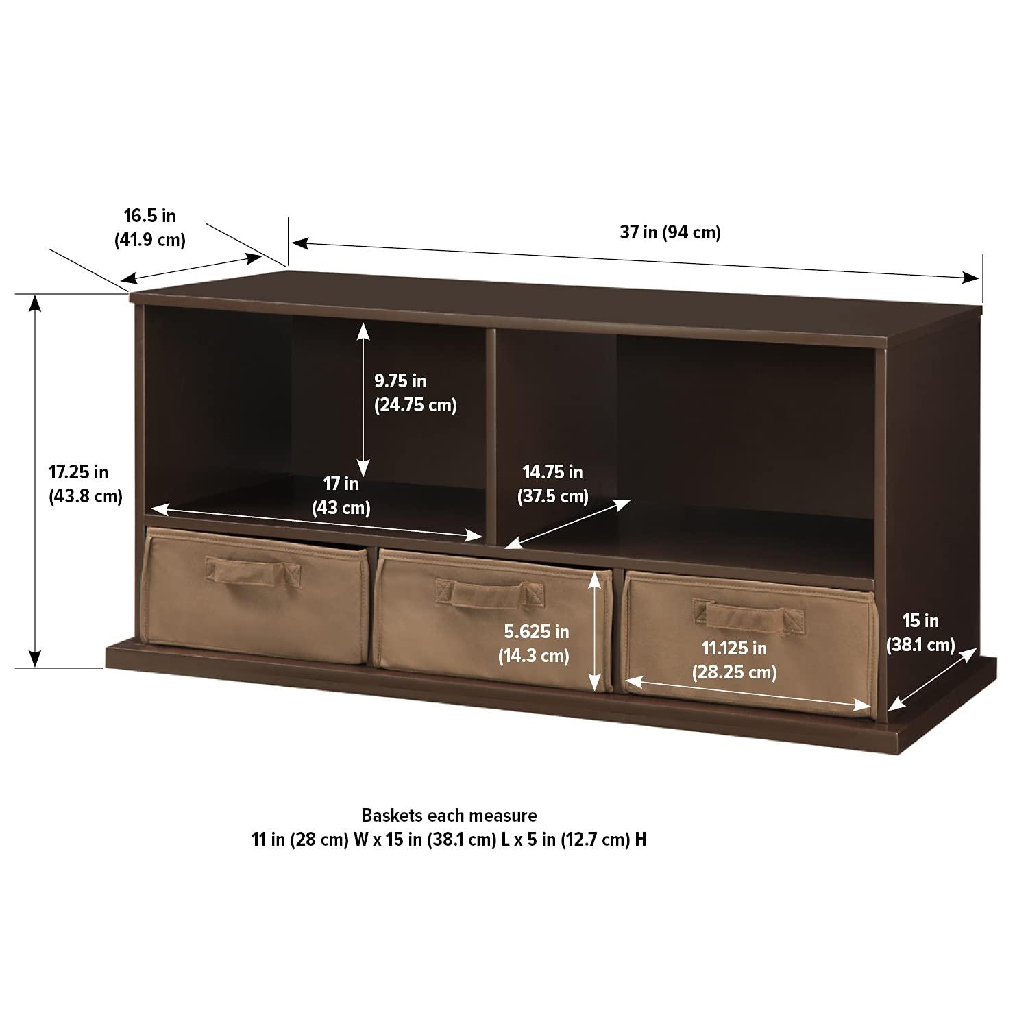 Espresso MDF Kids Storage Shelf with Fabric Baskets