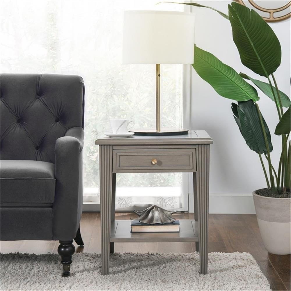 Gray Cashmere Wood and Gold Accent Storage End Table