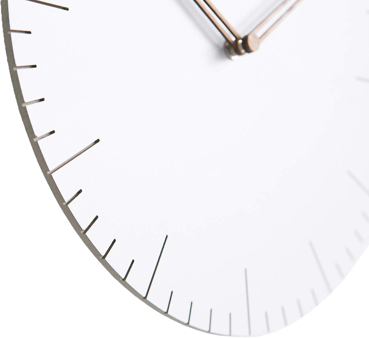 Modern White Silent Wall Clock with Walnut Hands, 11.4"