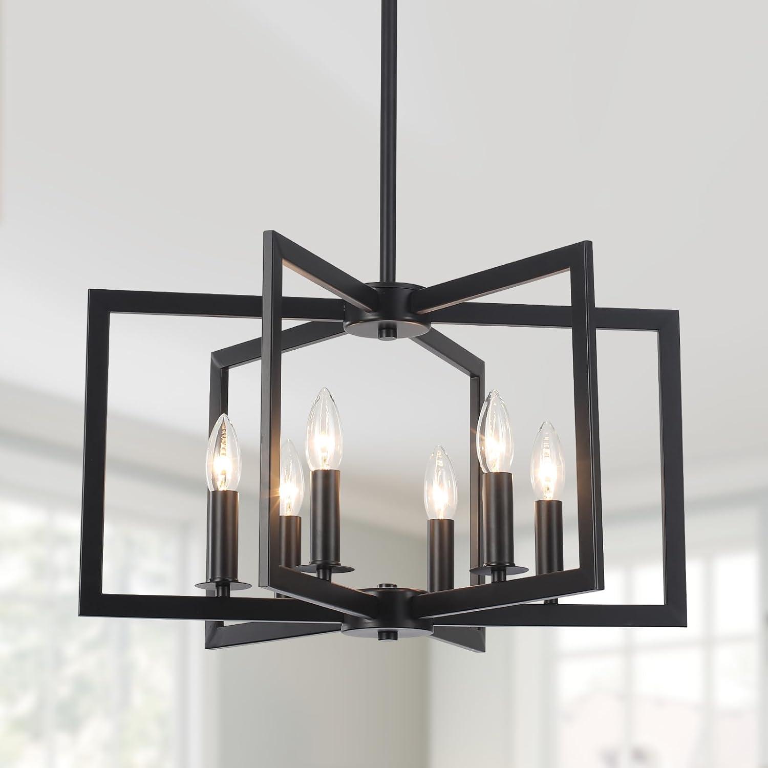 Black Geometric Metal 6-Light Candle Chandelier