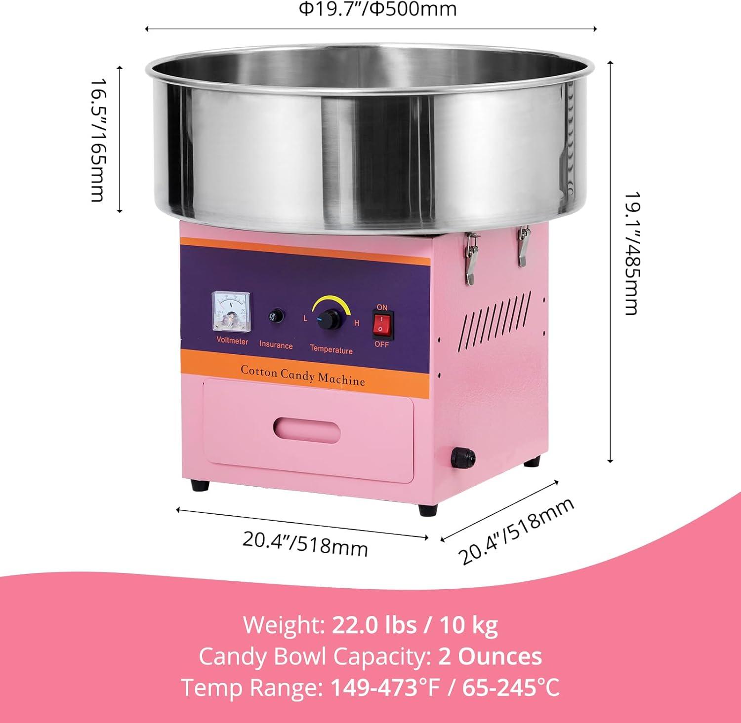 Pink Stainless Steel Commercial Cotton Candy Machine with Storage Drawer