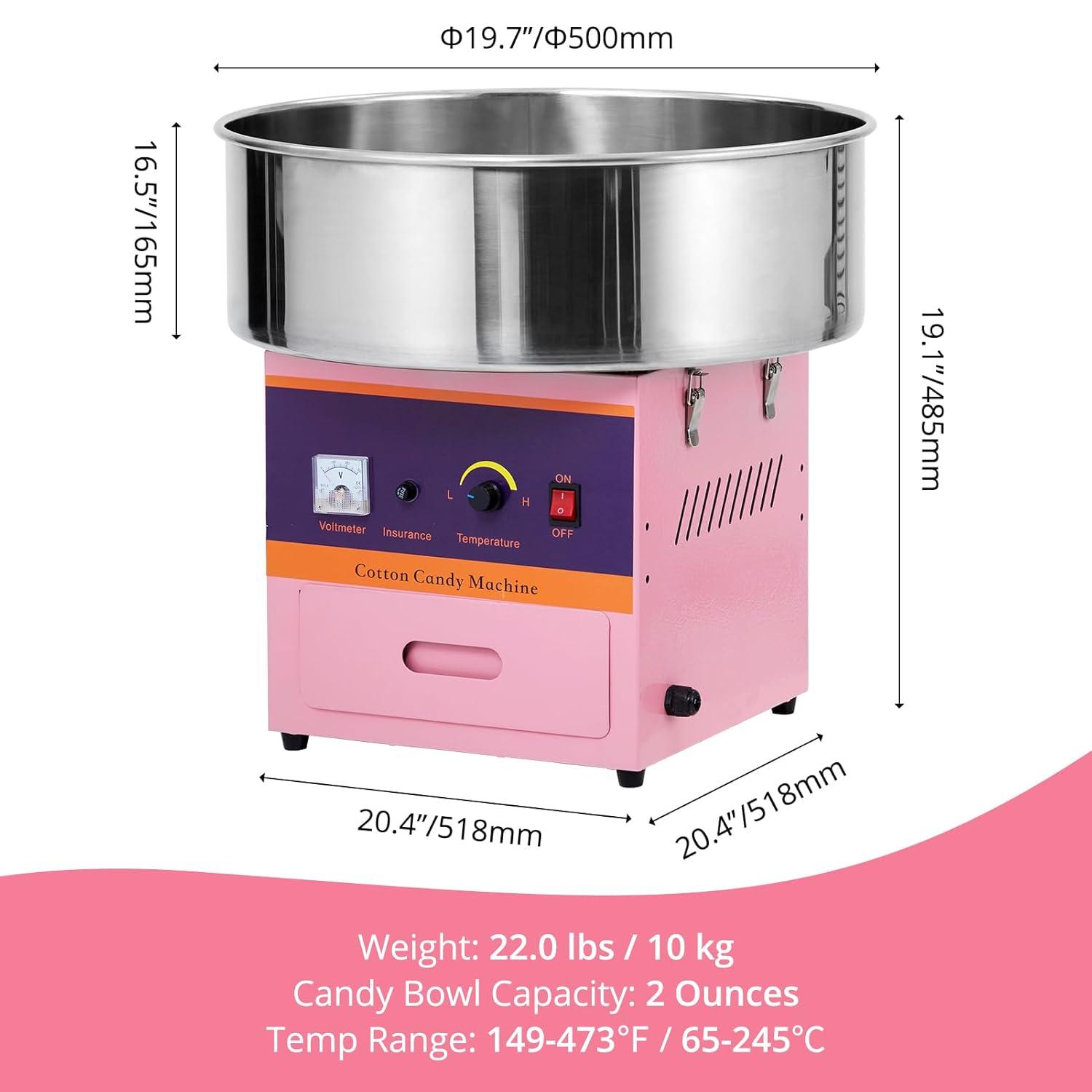 Pink Stainless Steel Commercial Cotton Candy Machine with Storage Drawer