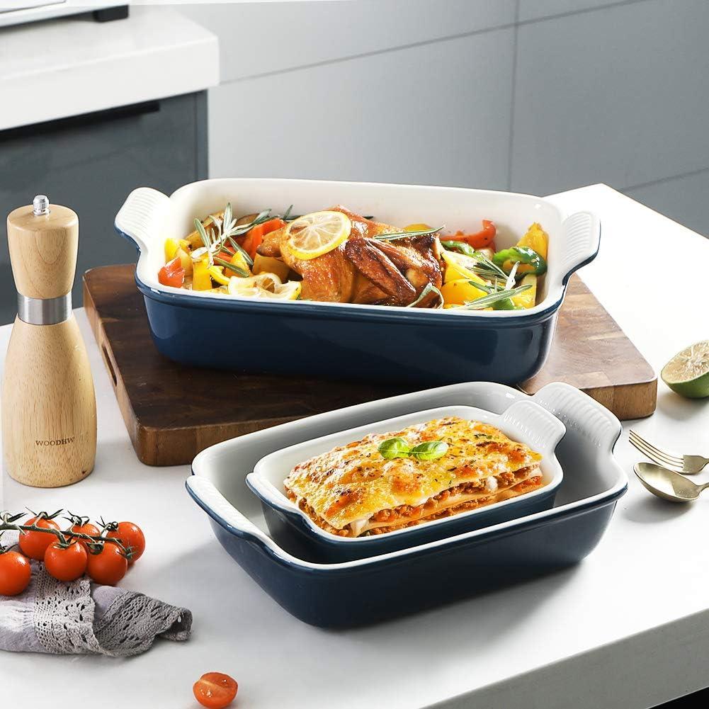 SWEEJAR Rectangular Ceramic Bakeware Set, Non-Stick Roasting Pan with Handles Baking Dishes,Casserole Pans for Cake Dinner, Set of 3 - Navy