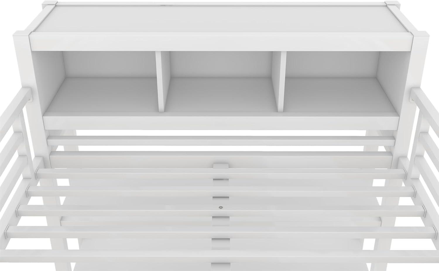 Full Size Metal Loft Bed with Wardrobe and L-Shaped Desk, Heavy-Duty Loft Bed with Storage Cubes and Shelves, White - ModernLuxe