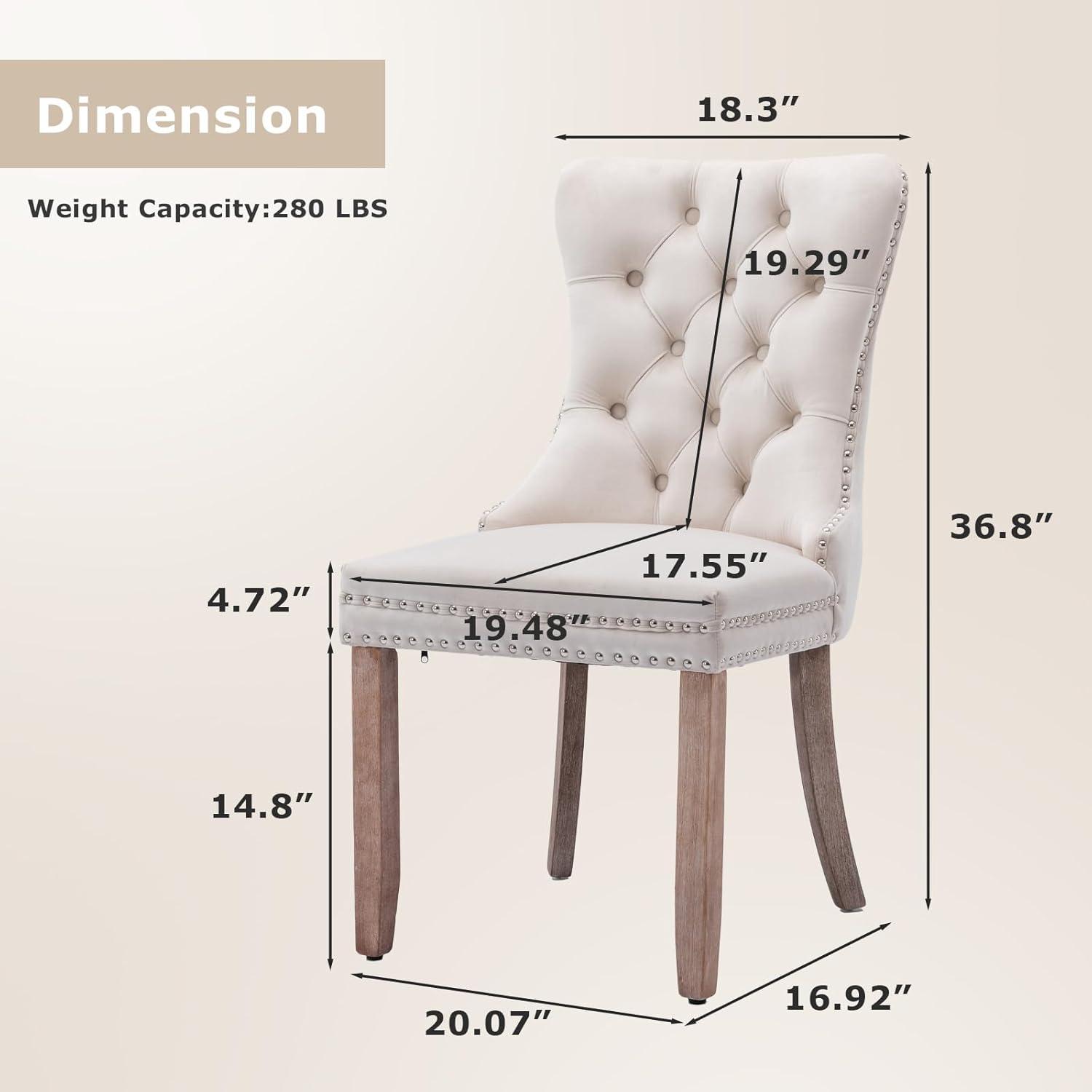 SoarFlash Velvet Dining Chairs Set of 4, Tall Back Side Chair, Modern Upholstered High-end Tufted Side Chair with Button Back Ring, Solid Wood Legs (Beige)