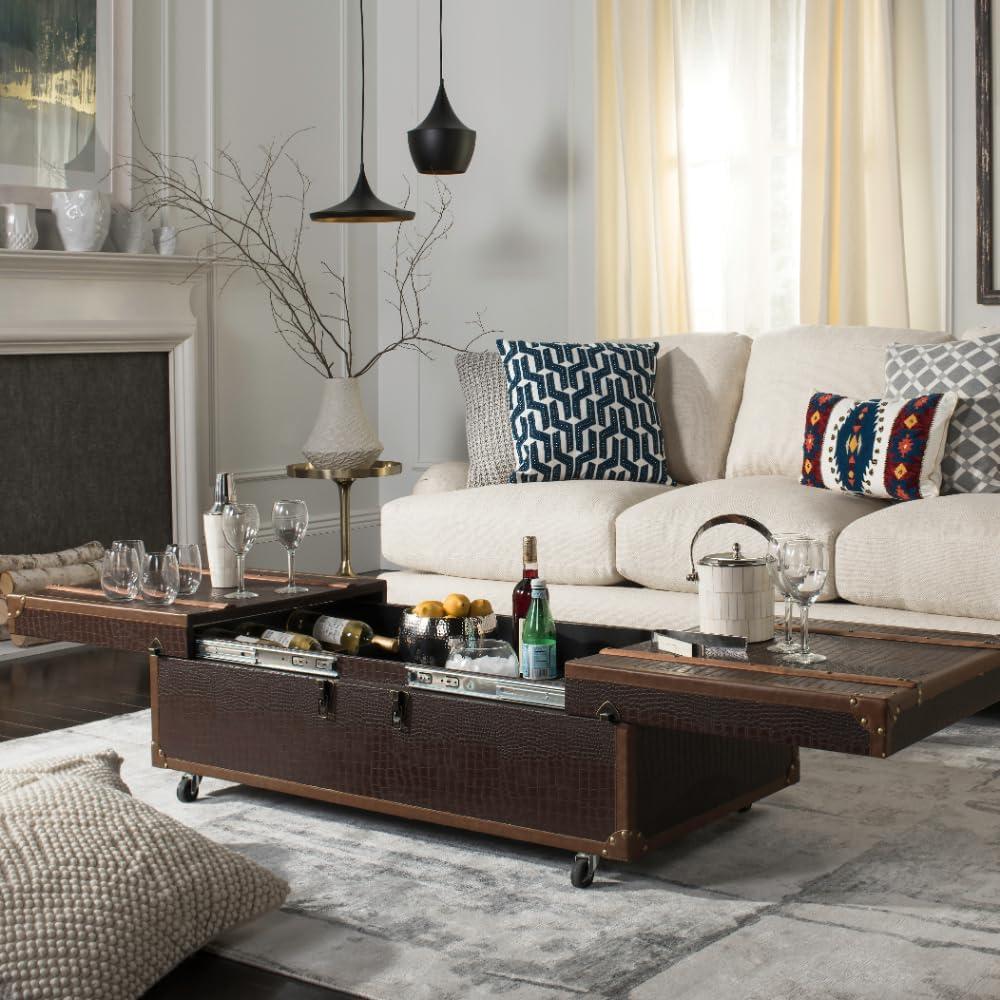 SAFAVIEH Zoe Modern Animal Print Storage Coffee Table with Wine Rack, Brown