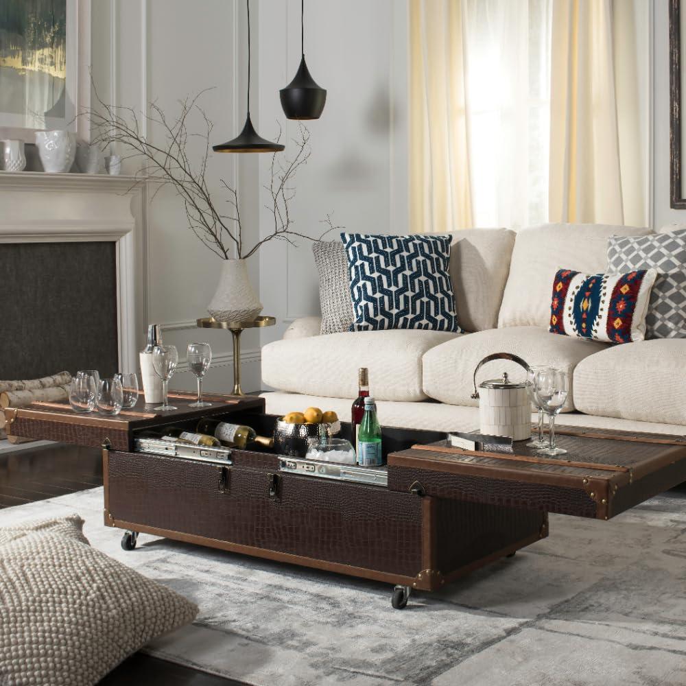 SAFAVIEH Zoe Modern Animal Print Storage Coffee Table with Wine Rack, Brown