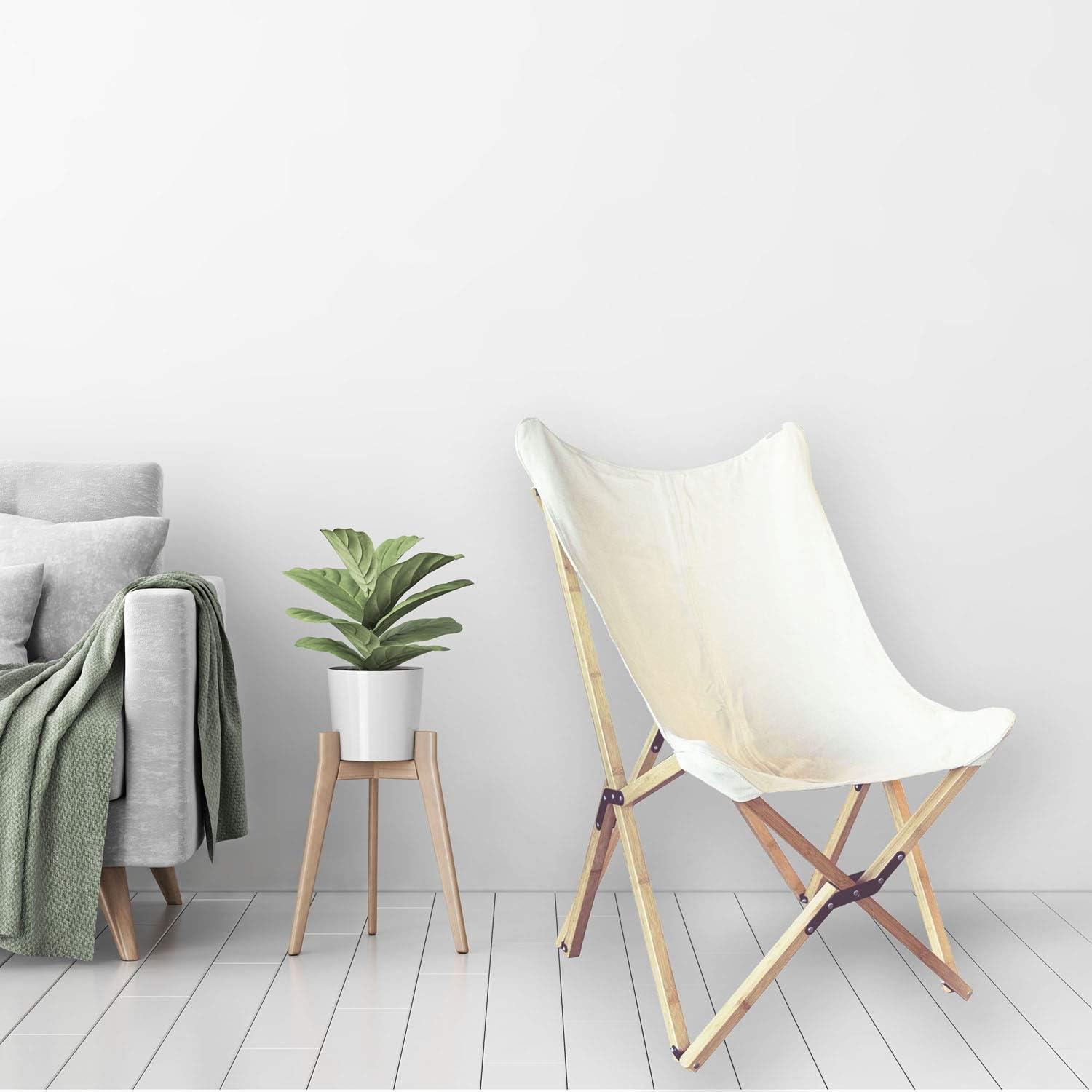 Modern White Canvas & Bamboo Foldable Butterfly Chair