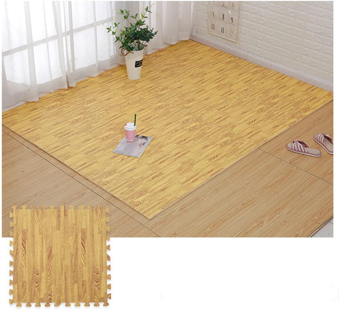 16pcs Interlocking Printed Wood Grain EVA Foam Mats Protective Floor Tiles Exercise Play Mat for Kids Room Parlor Bedroom Home 11.8" x 11.8" (Wood Grain Yellow)