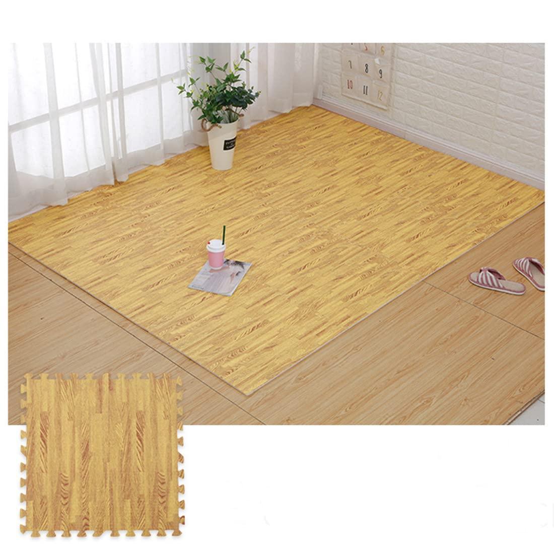 16pcs Interlocking Printed Wood Grain EVA Foam Mats Protective Floor Tiles Exercise Play Mat for Kids Room Parlor Bedroom Home 11.8" x 11.8" (Wood Grain Yellow)
