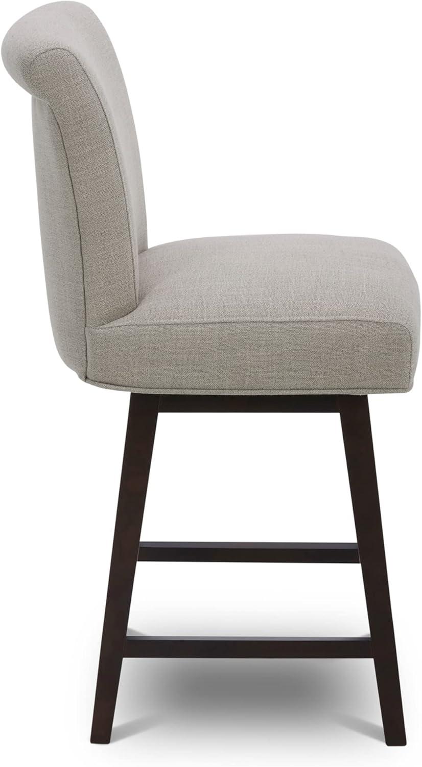 CHITA 26 in Upholstered Swivel Counter Bar Stools with Back&Wood Legs Set of 2, Fabric in Tan