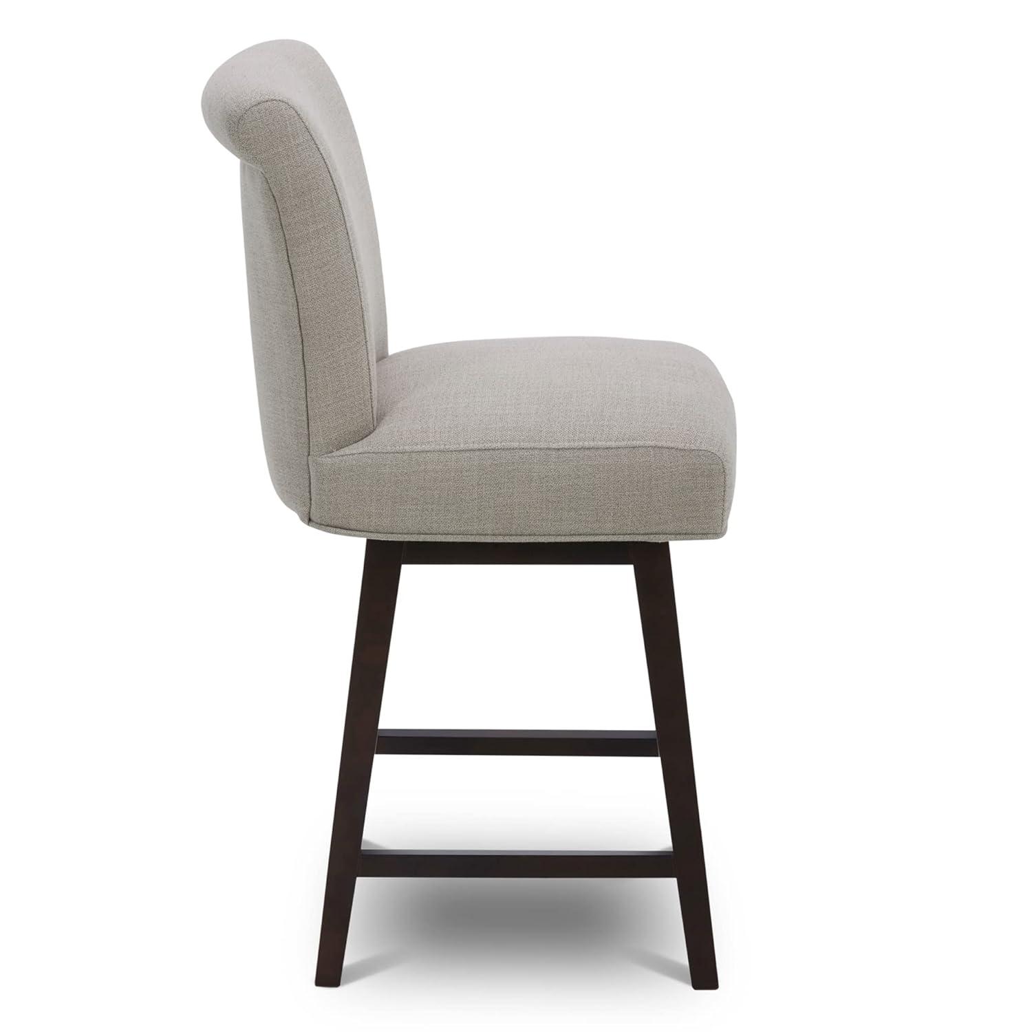 CHITA 26 in Upholstered Swivel Counter Bar Stools with Back&Wood Legs Set of 2, Fabric in Tan