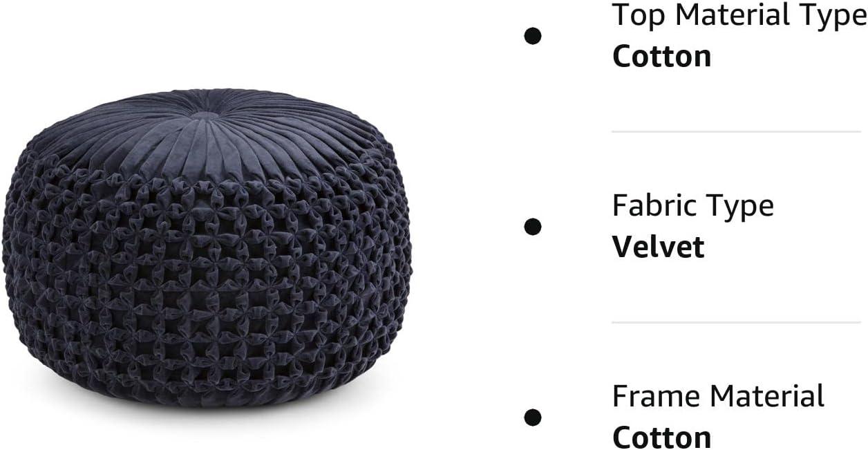 Simpli Home Renee 20"W Round Button-Tufted Velvet Pouf