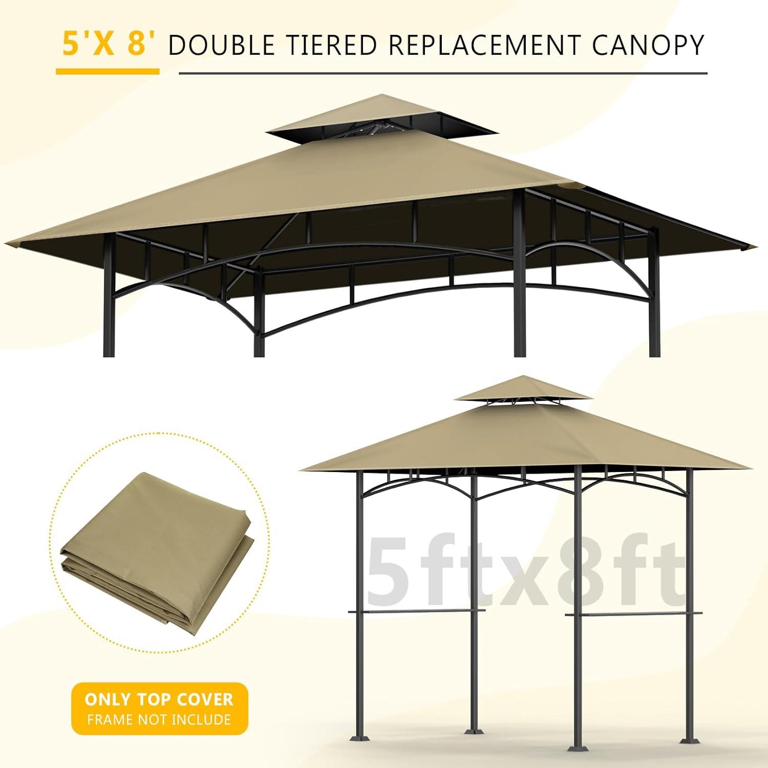 Khaki Polyester Double Tiered Grill Gazebo Canopy Top