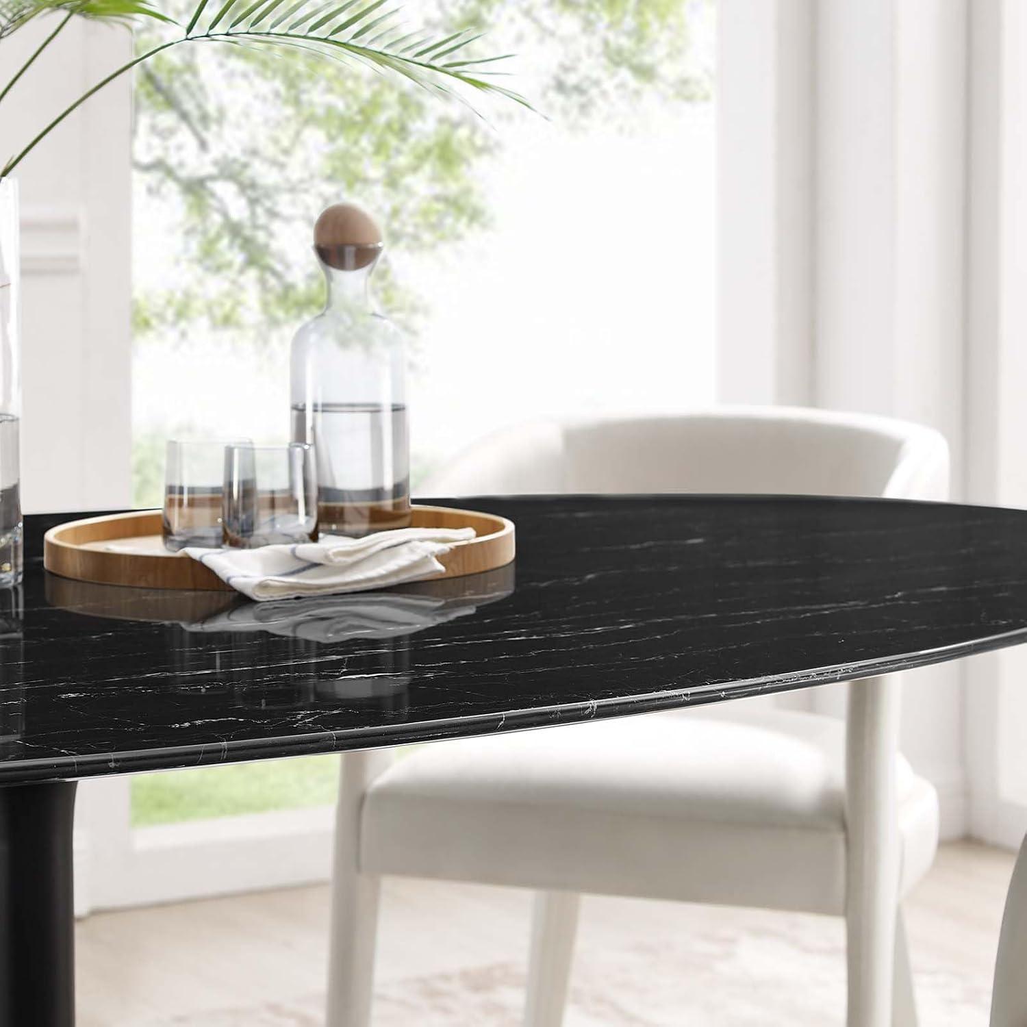 Modway Lippa Oval Artificial Marble 78" Dining Table in Black Black